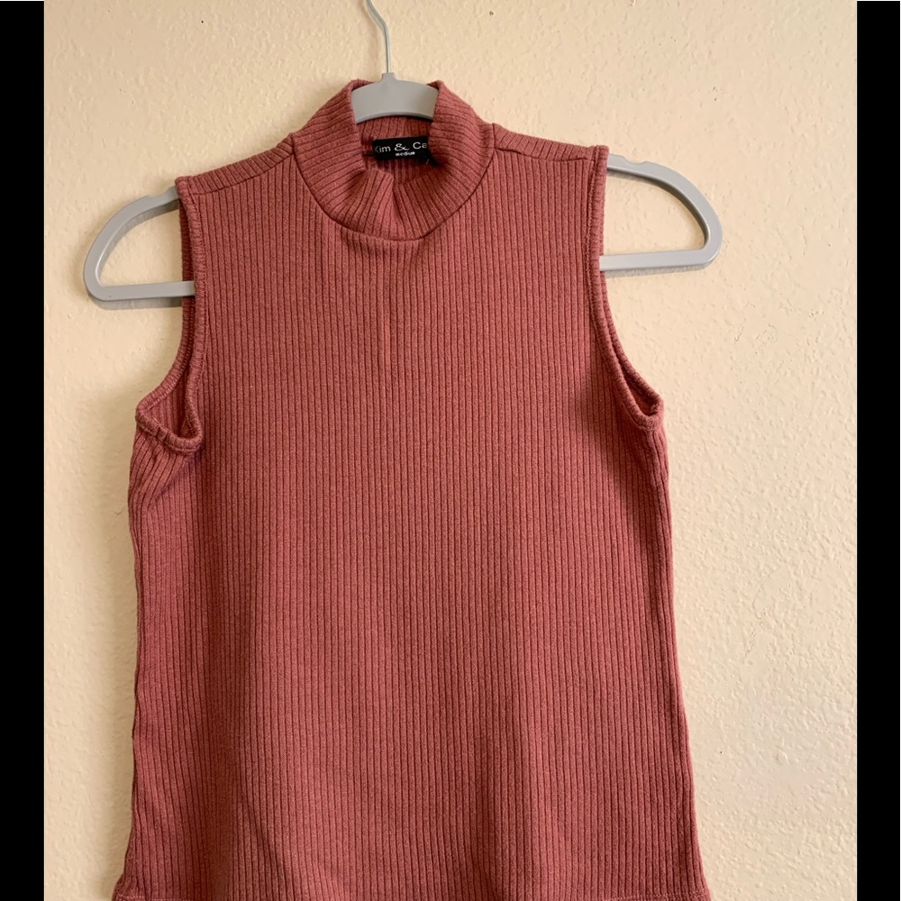 Pink Sleeveless Turtleneck
